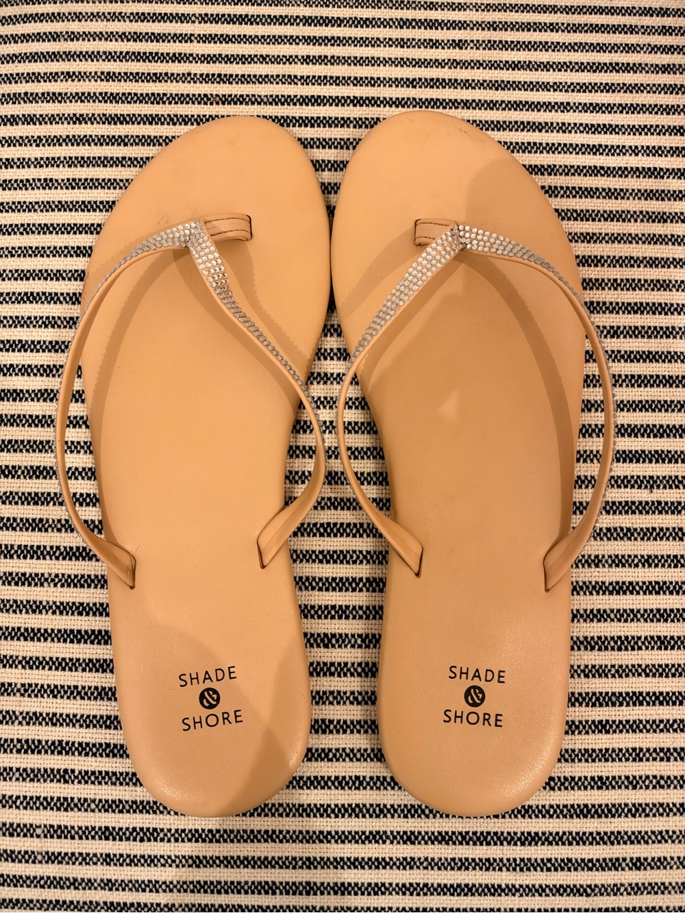 Shade & Shore Nude Tan Rhinestone Thong Sandals